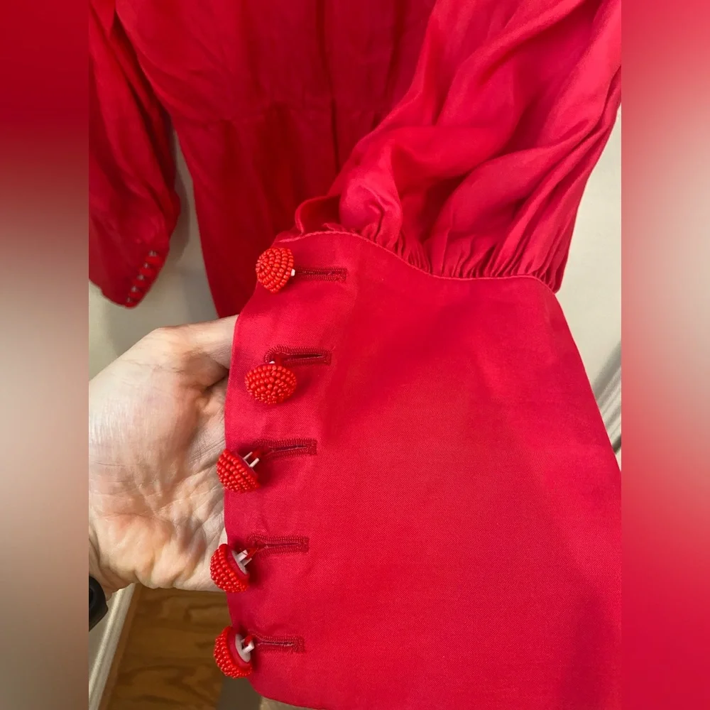 FARM Rio Red Cutout Front Bishop Sleeve Dress - Picture 8 of 10